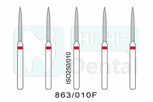 Dental Diamond Burs FG Flame 863/010F Fine Grit High Speed 10Pcs - Picture 1 of 3