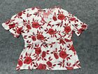 Liz Claiborne Roseflower Floral Blouse Shirt Size M White Red