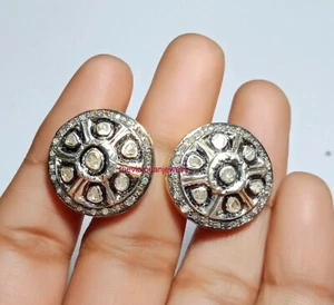 Natural Rose Cut Polki Pave Diamond Earrings 925Sterling Silver Handmade Jewelry - Picture 1 of 1