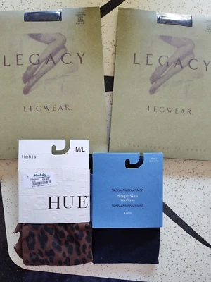 5 Pair Tights Control Top QVC Legacy DKNY Hue Simply Vera Black Leopard Navy Med - Imagem 1 de 4