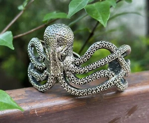 BULKY OCTOPUS Bracelet 925 Sterling Silver Octopus Cuff Ocean Sea Creature - Picture 1 of 16