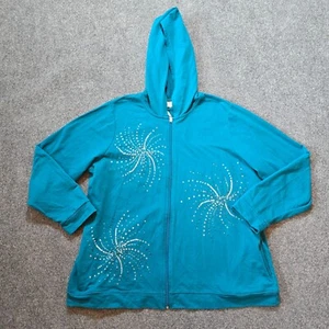 Quacker Factory Sweater Women XL Green Sequin Hoodie Knit Full Zip Casual Party - Picture 1 of 11