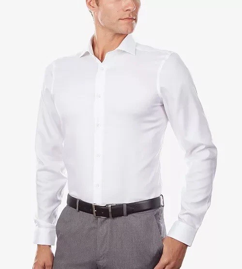 Calvin Klein White 15 X 32/33 Slim Fit Men Dress Shirt Non-iron B22