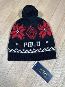 Polo Ralph Lauren Beanie Black Red One Size 7-16 Brand New With Tags - Picture 1 of 5