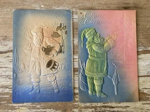Antique vintage 3D embossed puffy Christmas postcards Santa colorful 1910's - Picture 1 of 6