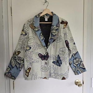 Coldwater Creek Blazer blau creme mit Schmetterlingsmuster - Bild 1 von 12