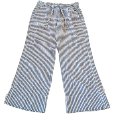 Pantalones costeros Jolt Woman XL azul blanco a rayas mezcla de lino pierna ancha con cordón Foto 1 de 4