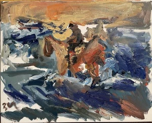 Arizona Cowboy Südwesten Landschaft Kubismus Ölgemälde Portrait Leinwand 16x20 - Bild 1 von 1