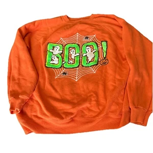 Felpa Halloween girocollo vintage decalcomanie gonfie BOO! - Foto 1 di 4