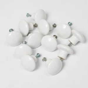 Set of 12 White Ceramic Cabinet Drawer Pull Knobs Round Vintage Style Hardware - Bild 1 von 5