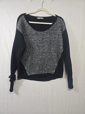 ATHLETA Merino Brindle Sweater Black Gray Wool Blend Thumb Holes Women's Large - Image 1 of 4