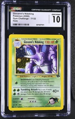 CGC 10 GEM MINT Giovanni's Nidoking 2000 Gym Challenge 7/132 Holo Pokemon Card - Image 1 of 2