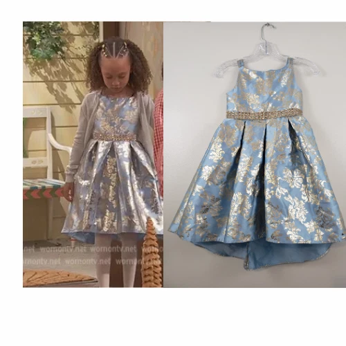 Rare Editions Gold Brocade Jeweled Waist Girls Dress Sz 6X Alice Baxter TV Show - Image 1 of 4