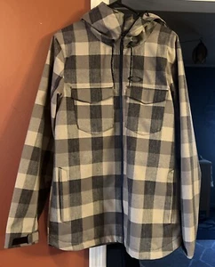 Oakley Hooded Plaid Lightweight Windbreaker Rain Jacket Tan/Gray Men’s Size Med. - Picture 1 of 8