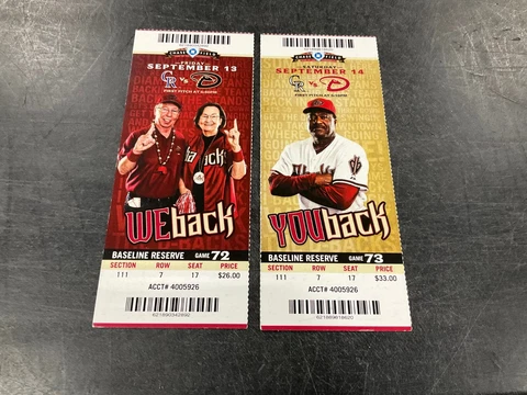 DIAMONDBACKS 2013 TICKET STUB 9/13/13-9/14/13 vs ROCKIES Cover
