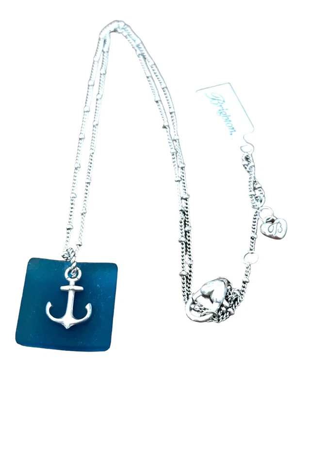 Brighton SEA SHORE ANCHOR GLASS Nautical Blue Silver Necklace
