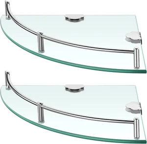 2-Tier Glass Corner Shelf Stainless Steel Wall Mounted Bathroom Shower Organizer - Picture 1 of 12