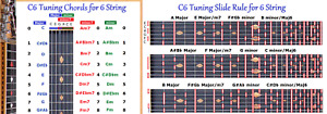C6 CHORD & SLIDE RULE CHARTS FOR 6 SIX STRING LAP STEEL GUITAR - 2 LAMINATIONS