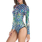 Womens Mermaid Print Jumpsuit Rash Guard Zipper Surfing Suit Wetsuit Swimsuit