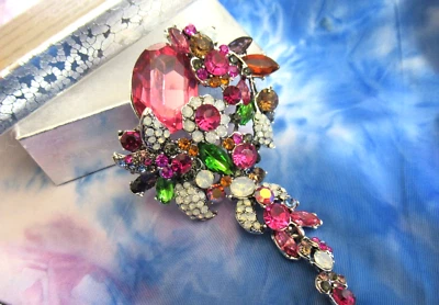 华丽的大型花卉簇水晶水钻花朵胸针新品 — 第 1/4 张图片