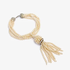 Vintage Art Deco Stil Multistrand Kunstperlen Armband Strass - Bild 1 von 8