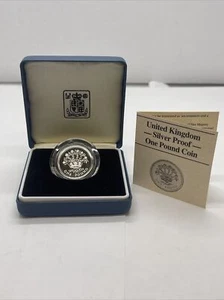 1986 Royal Mint Royal Shield £1 One Pound Silver Proof Coin Box Coa - Picture 1 of 3