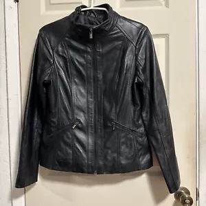 Avanti Womens LEATHER JACKET M Genuine Leather Full Zip Pockets Line Career - Picture 1 of 8