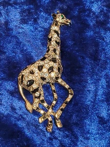 Nachlass Schmuck ~ goldfarbene schwarze Emaille KLAR Strass GIRAFFE Brosche Anstecknadel - Bild 1 von 5