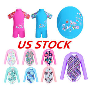 Girls One-piece Swimwear Floral Ruffle Swimsuit Palm Printed Zippered Beachwear