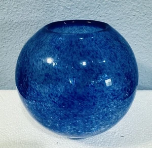 Blaue Crackle Glas Vase schwer dick rund - Bild 1 von 10
