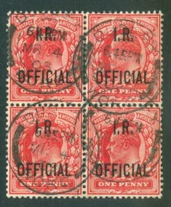 SG O21 1d scarlet IR official. Very fine used block of 4 - Picture 1 of 1