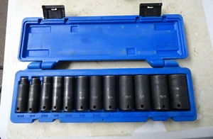 Cornwell Blue Power 12 Piece 3/8" Drive DEEP WELL Impact Sockets SAE 5/16"- 1" - Picture 1 of 7