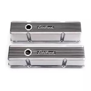 Edelbrock 4263 Elite Series Valve Cover Set, Small Block Fits Chevy - Picture 1 of 6
