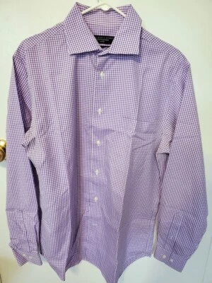 THE MENS STORE BLOOMINGDALE'S NON IRON LONG SLEEVE SHIRT SIZE LARGE Violet-White - Image 1 of 4