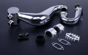 Baja Tuned Pipe CPI / Thor type Xport & HD Alloy Clamp Silver fit 5B KM Rovan - Picture 1 of 4