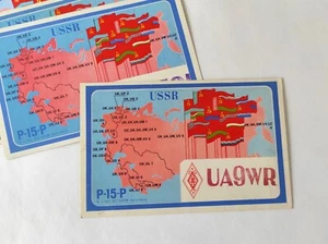 QSL postcard 1970s, map with flags of the USSR Republics - Picture 1 of 4
