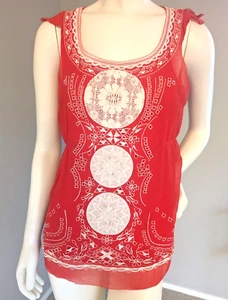 Exquisite Calypso St. Barth 100% Silk Red Tank Top - Lined with White Embroidery - Picture 1 of 11