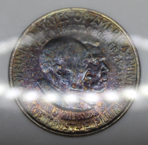 1952 P Washington Carver Silver Half Dollar NGC MS63 Rainbow Color Toned Coin Cover