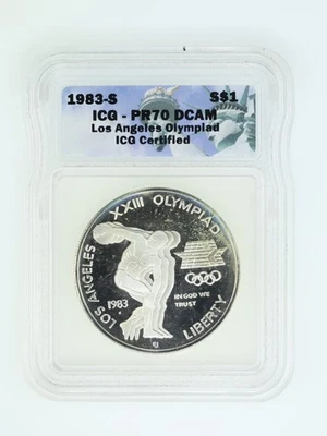 1983-S Olympic Discus Commemorative Silver Dollar PR70 DCAM ICG - Image 1 of 2