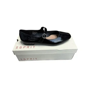 NEW Esprit Mary Jane Ballerina Flats Shoes Black Size 6.5 Vegan Faux Leather - Picture 1 of 8