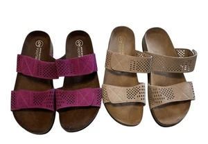 2 Paar White Mountain Hawkbill Damen-Pantoletten Sandalen Farben lila & beige Größe 10 - Bild 1 von 7