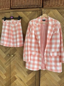 Miss Selfridge Peach Checkered Skirt Suit , Suit Jacket Set Size 6 NWT Co Ord - Picture 1 of 2