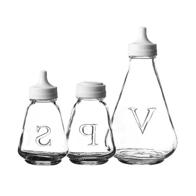 Ravenhead Glass Salt & Pepper Shaker Set with Vinegar Bottle Kitchen Tableware
