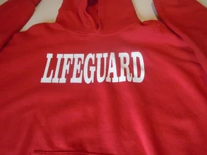 Lifeguard Sweatshirt Mens L Red Hoodie Pocket Comfort Casual Stain gildan beach - Picture 1 of 10