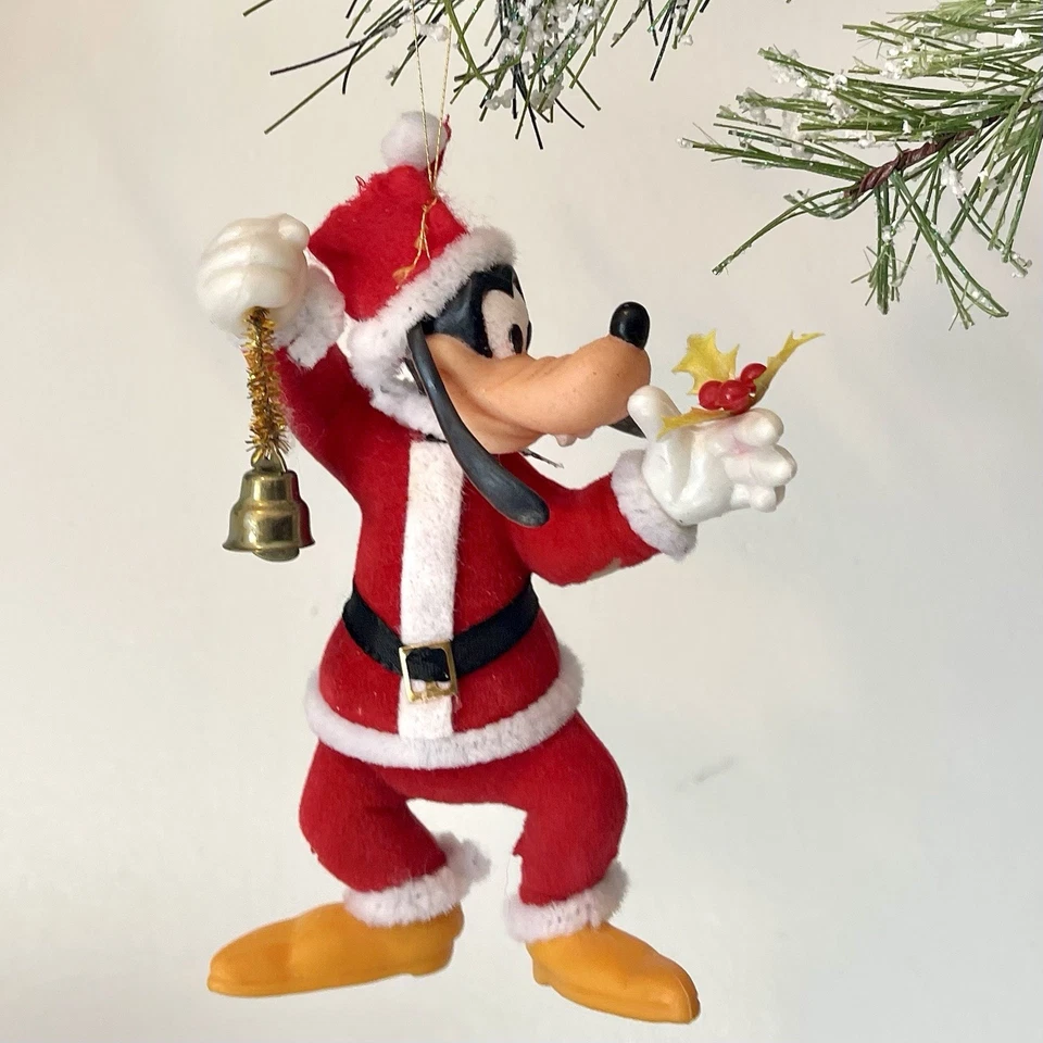 Walt Disney Goofy Santa Christmas Ornament Holding Bell Flocked Felt Vintage - Image 1 of 4