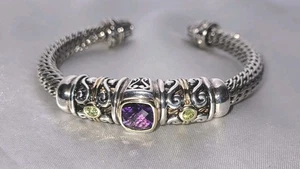 Gabrielle Bruni Sterlingsilber/18k Gold Manschettenarmband mit Amethyst und Peridot EUC - Bild 1 von 7