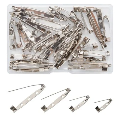 Pcs Brooch Pins, 4 Sizes Safety Pins Set, Silver Pin Backs Clasp for Badges, 50 - Image 1 of 4