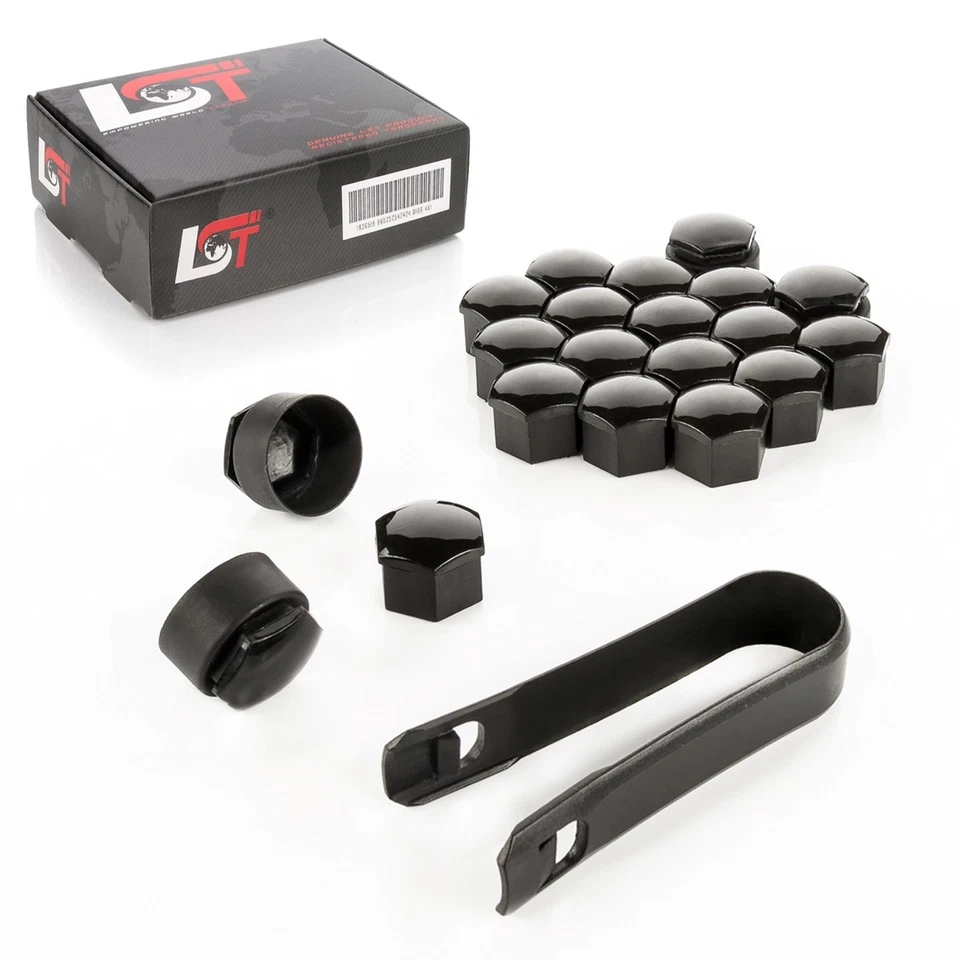 Conjunto de 20 tampas de parafuso de roda aros 17 mm preto brilho proteção contra roubo para Mazda - Imagem 1 de 4