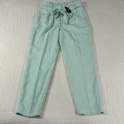 Express Pants Womens 2S Mint Ankle High Rose Pleated Belt Paperbag Corpcore NEW - Image 1 of 4