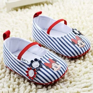 Baby Girl Minnie Mouse Disney Red & Navy Striped Mary Jane Shoes Pre Walkers - Picture 1 of 4